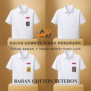 Kemeja Seragam Sekolah Anak SD SMP SMA Laki - Laki Perempuan Baju Putih Lengan Pendek Bahan Katun Teteron Halus Lembut Bordir