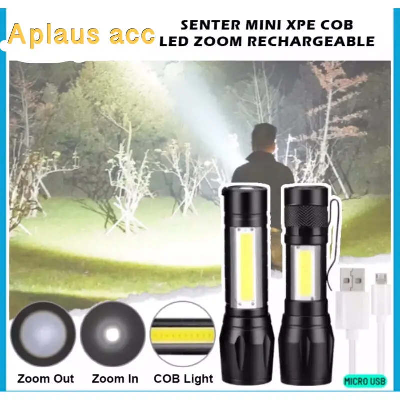 Senter Mini XPE COB Led Zoom Super Terang Swat Police Light Rechargeable / Lampu Pencahayaan 0