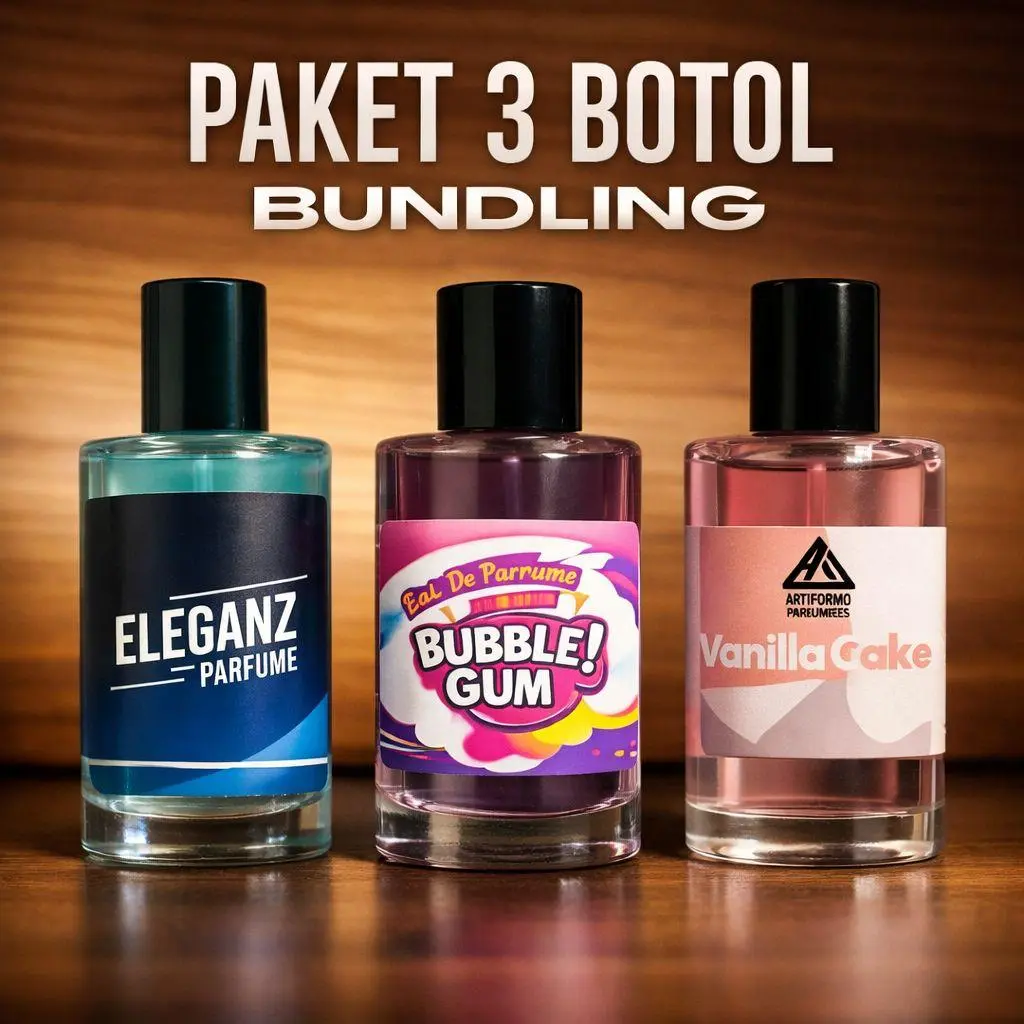 ELEGANZ Paket 3 Botol Parfum ELEGANZ - BUBBLEGUM Permen Karet & VANILLA CAKE Parfum Pria Terlaris Aroma Menyenangkan Tahan Lama