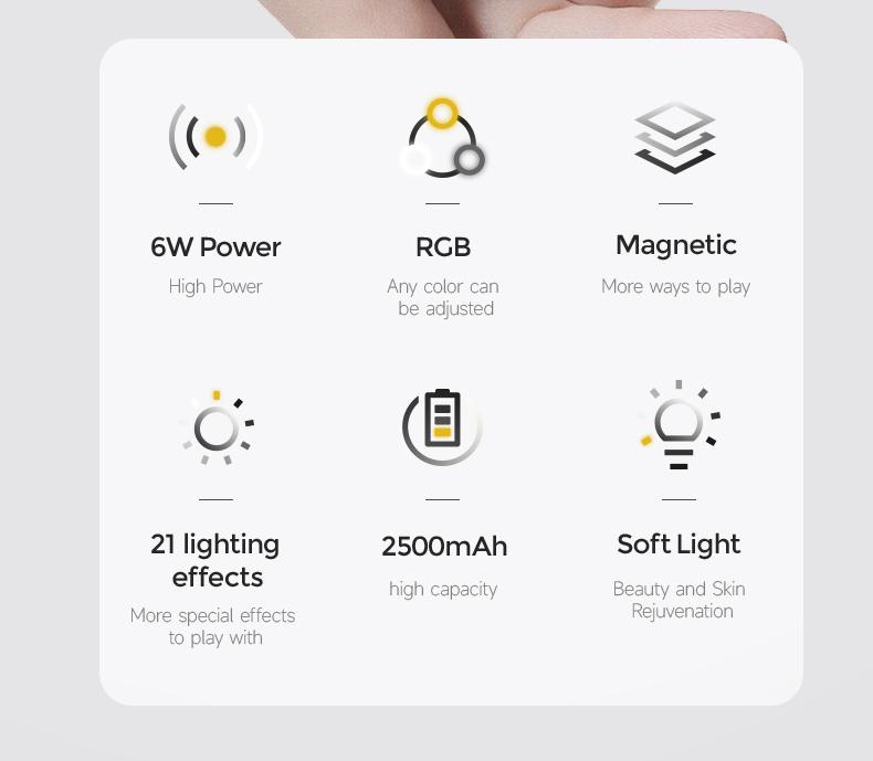 PHOTOOLEX Fragrant Dried TOFU Light - Lampu Atmosfer Langsung Berwarna Penuh Magnetik RGB Multi-Fungsi Fotografi Seluler Fotografi Selfie Isi Cahaya Kamera