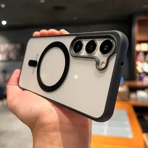 Magnetic Magsafe Bagian Belakang Keras Tepi Lembut Transparent Acrylic Shockproof Phone Case For Samsung Galaxy A57 A56 A55 A54 A37 A36 A35 A17 A16 A15 A07 A06 S26 S25 S24 FE S23 S22 Ultra Wireless Charging Phone Cover Simple Black Clear Phone Casing