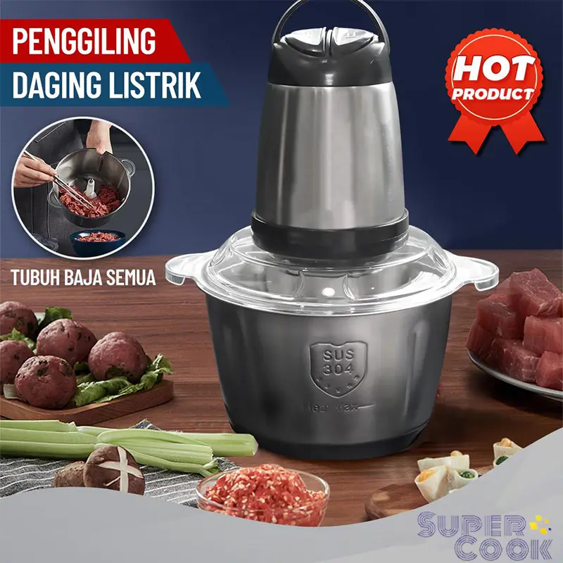 COD Supercook Blender Chopper Stainless Steel 2L Penggiling Bumbu Daging Sayur Buah / Food Processor 5