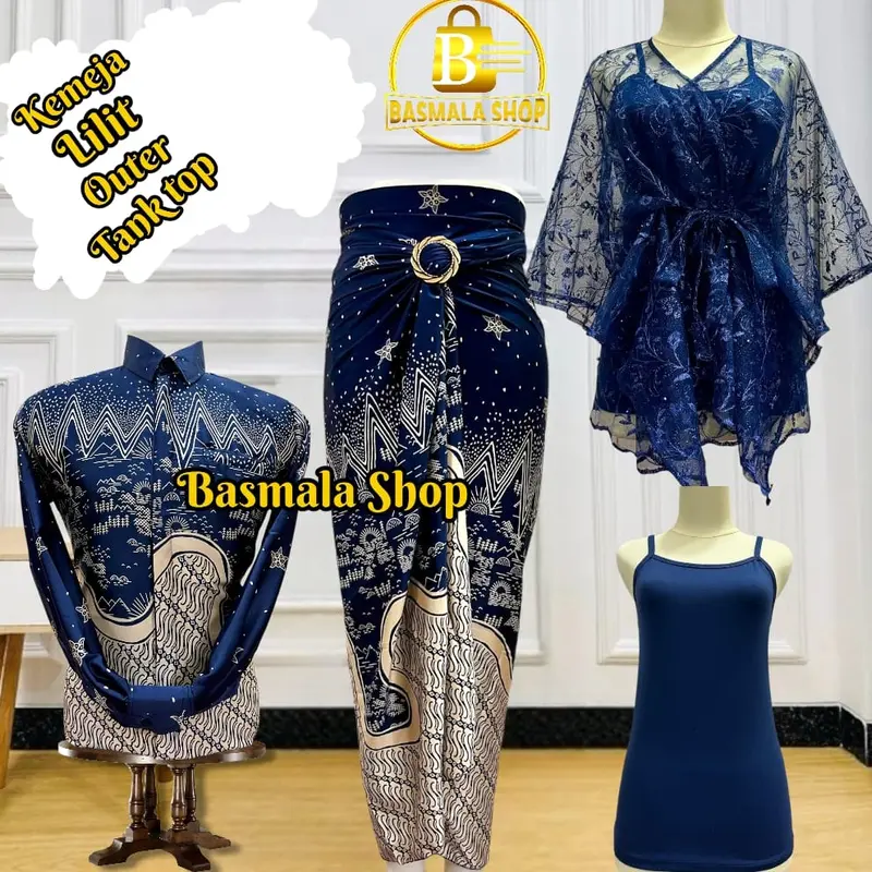 couplean satu set lengkap dengan kemeja lengan panjang atasan outer pita dan inner tank top serta bawahan lilit batik kekinian untuk acara kondangan wisudah dan lain nya 2