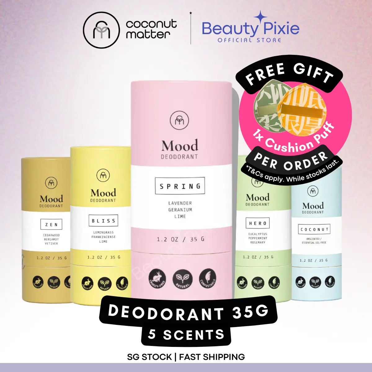 Beauty Pixie | Coconut Matter Mood Deodorant Stick 35g  | All Natural Men & Women Vegan Non-Sticky No Stain Kids Safe Body Care Comfort Cosmetic