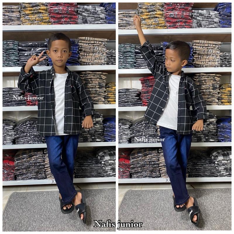 Setelan Anak Kemeja Flanel katun Premium dan Celana Jeans Panjang Usia 1-12 Tahun - Parsel Baju Fashion 4