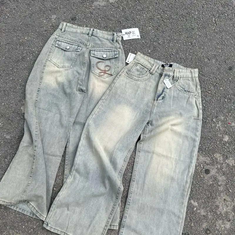 HAP(S-2XL)Quần jeans ống rộng phối túi nắp thêu 2 màu với 2 chiều dài 95 và 103cm .Mã 282 | BigBuy360 - bigbuy360.vn