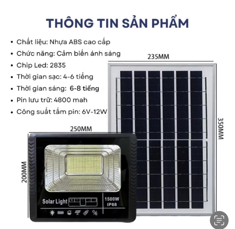 Đèn Năng Lượng Mặt Trời - Công Suất 1500W-Vỏ Nhựa ABS-Chống Nước-Không tốn tiền điện-NLMT