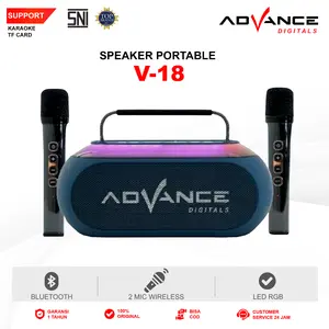 【COD】Advance V-18 Speaker Lampu Karaoke Bass Plus 2 Mic Wireless Bluetooth Speaker USB Speaker Komputer Speaker Aestetik Garansi 1 Tahun