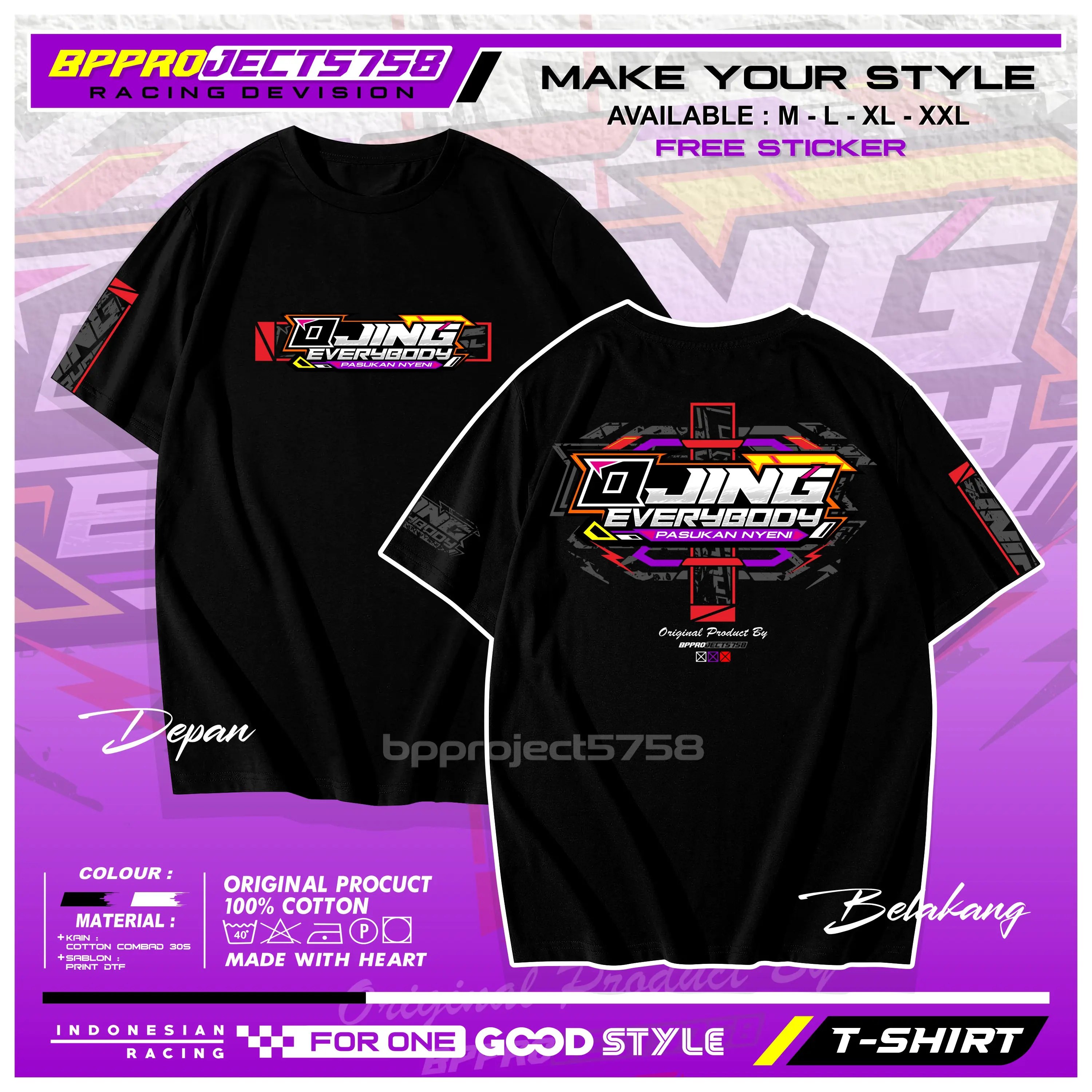 Kaos Distro Ojing Everybody Pasukan Nyeni Bahan Cutton Combed 30s Unisex Pria Wanita - Free Sticker - Baju, Oblong
