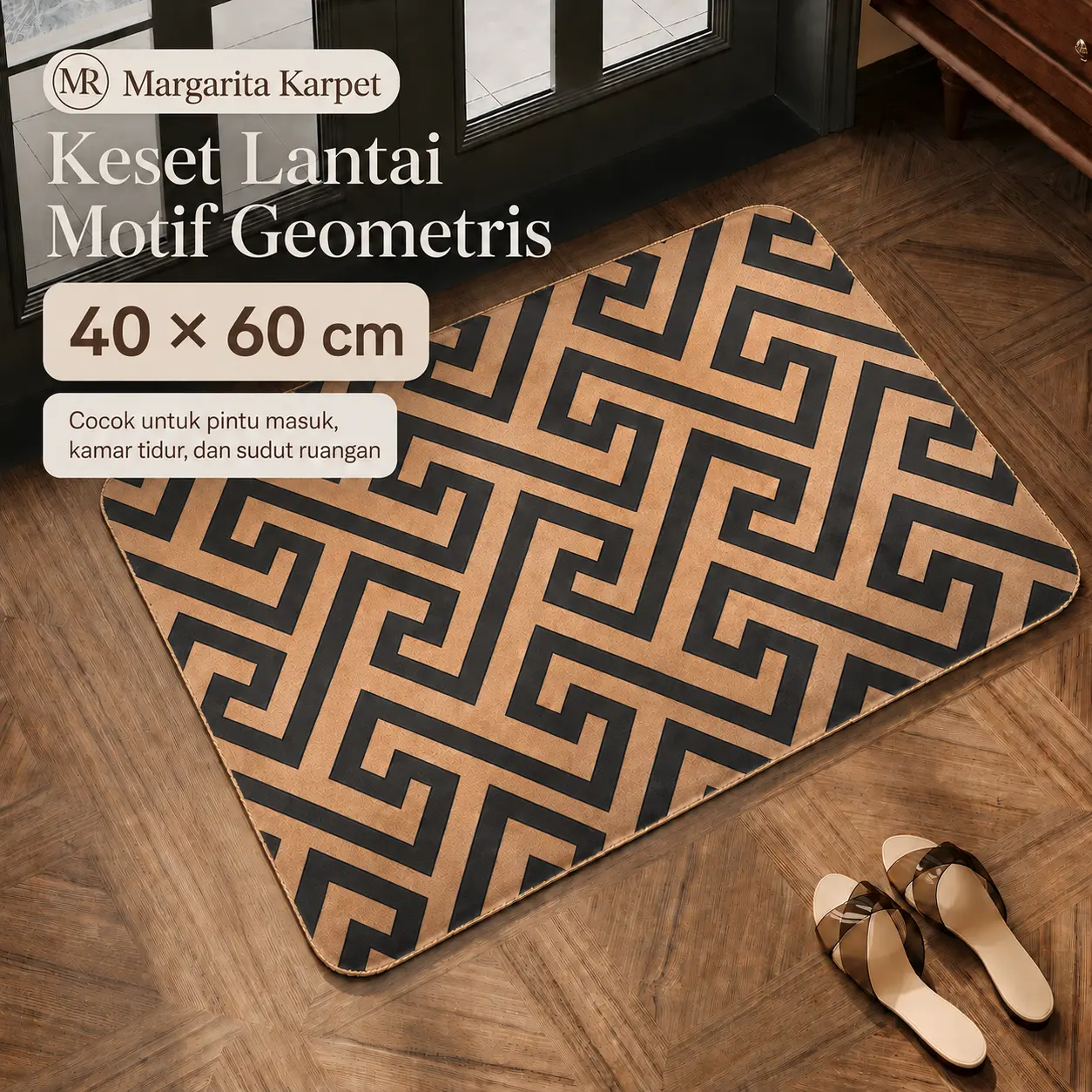 [40x60cm] Margarita Keset Lantai Motif Geometris Anti Slip Lembut untuk Pintu Masuk Kamar Tidur Sudut Ruangan