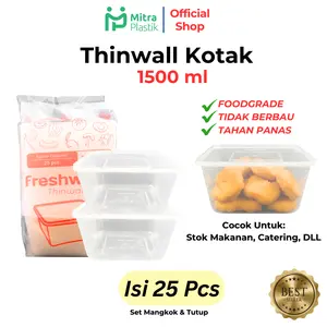 Thinwall 1500 ml Kotak Makan Anti Panas 25 pcs Tutup Lunch Box Frozen Plastik