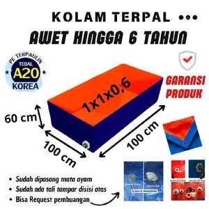 Kolam Terpal Murah Terpal Ikan Kotak 100x100x60/ 1x1x0,6 Bahan Korea A20 Termurah Budidaya Ikan Lele, Ikan Hias, Ikan Konsumsi