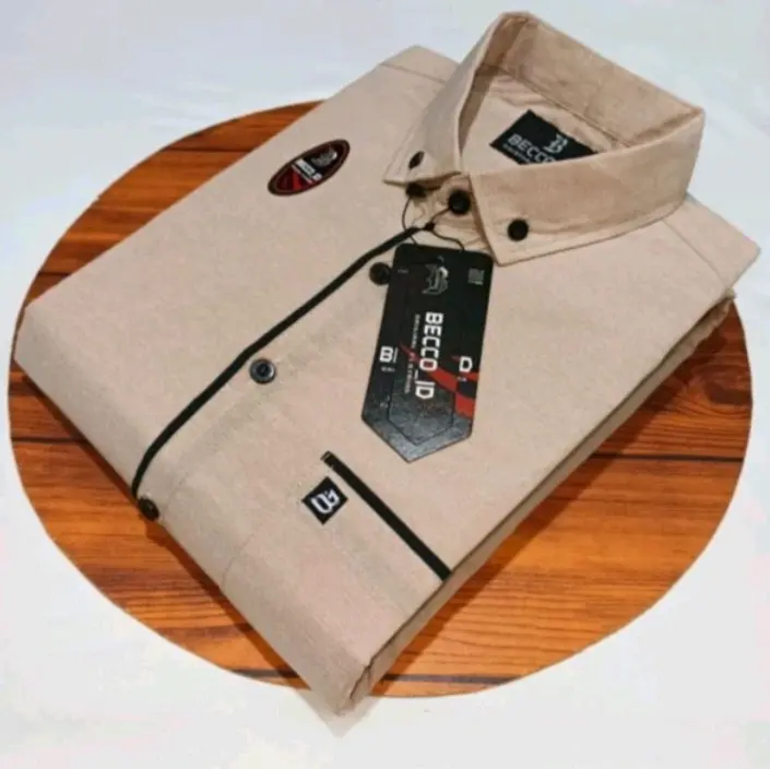 Kemeja polos lengan pendek pria list Baju kantor formal hem casual atasan cowok