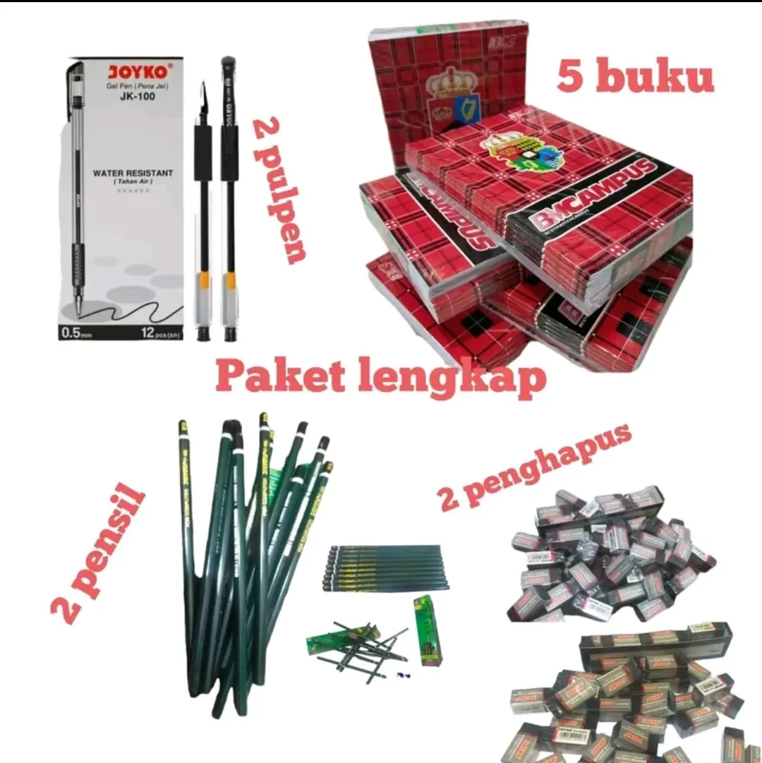 (PROMO PAKET LENGKAP) 5 BUAH BUKU BMCAMPUS 36 LEMBAR+2 PULPEN JOYKO GEL OIL + 2 PENSIL 2B + 2 PENGHAPUS JOYKO STATIONERY