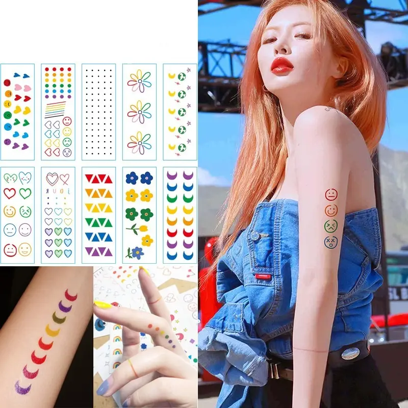Sticker Tattoo Temporarry Emoticon Cute Stiker Garis Senyum Pelangi Belajar Lucu Stiker Tato Tahan Air Tahan Lama -BE 0