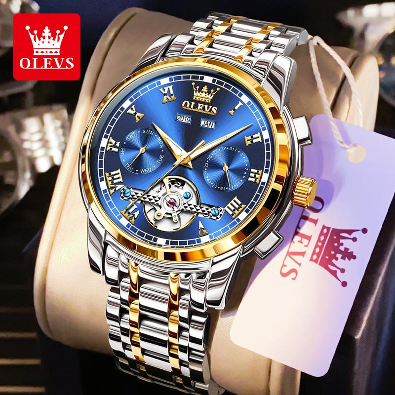  【Tặng quà tặng OLEVS Đồng hồ nam đồng hồ cơ không pin Tự Động Dành Cho Nam Giới Không Thấm Nước Vàng Chính Hãng Thép Không Gỉ Thật Phong Cách Doanh Nhân Dạ Quang Có Đồng Hồ Nhập Khẩu 6607 