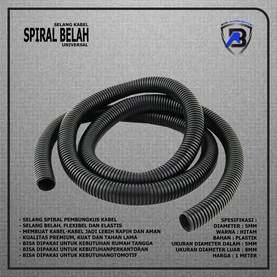 SELANG SPIRAL FLEXIBLE BELAH 5MM 7MM 10MM 13MM 15MM 19MM 22MM 25MM BUNGKUS KABEL MOBIL MOTOR UNIVERSAL (METERAN)