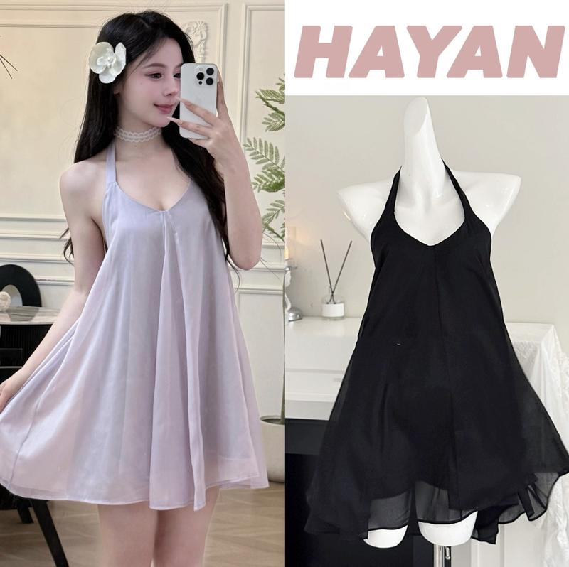 HT235 Váy ngủ sexy cổ yếm hở lưng sang chảnh kèm ĐỆM LÓT,đồ ngủ lụa dáng xoè tôn dáng HT235 MÚT
