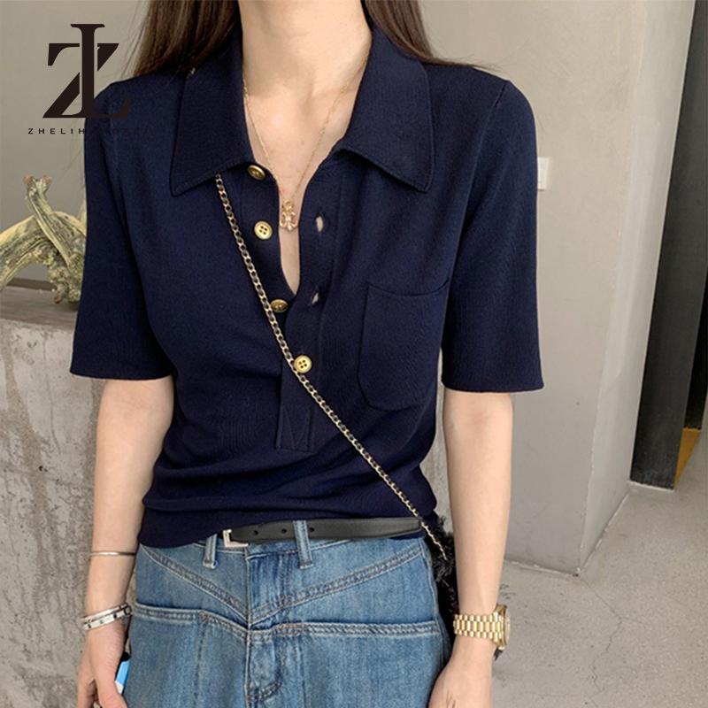 Áo len tay ngắn có cổ thời trang xinh xắn cho nữ