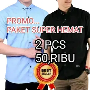 PAKET 2PCS CUMA 50 RIBU KEMEJA POLOS PRIA LENGAN PENDEK  Hitam  Kerah Katun