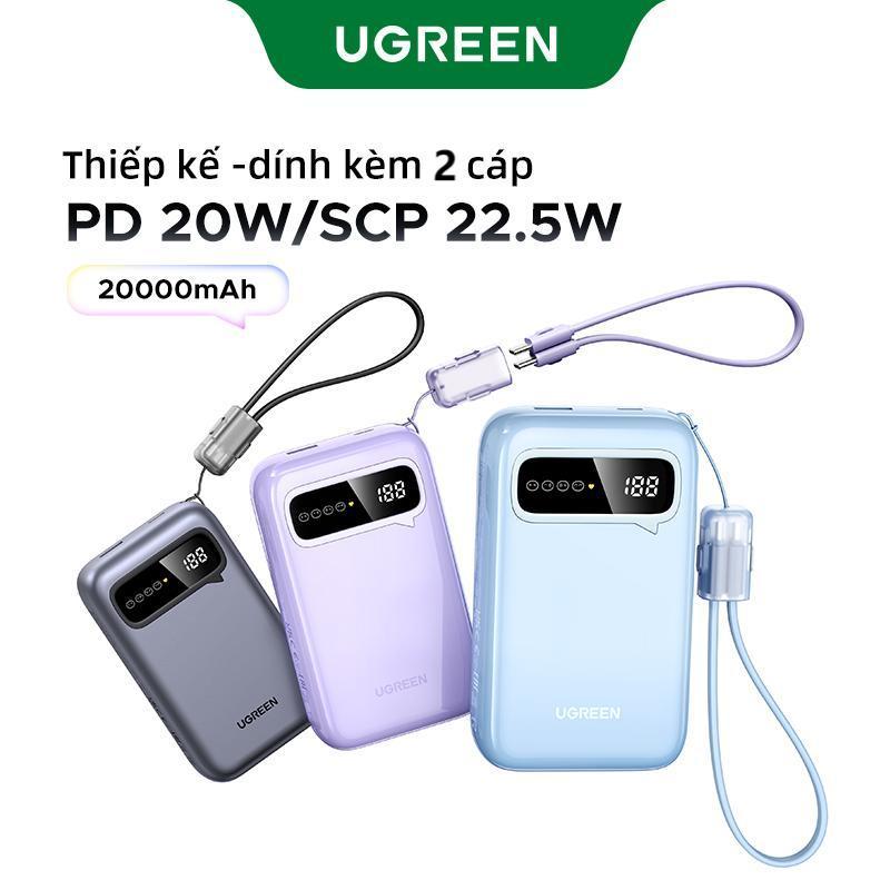  【With 2 Cáp USB-C UGREEN Power Bank 20000mAh PD 20W & SCP 22.5W Compatible With iPhone 17 16 Pro Max   15 Pro Max Samsung Huawei 