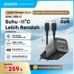 Anker Wall Charger Combo Gan Adapter Kabel Type C and Lightning MFI for iPhone 17 16 15 14 13 20W 30W PD Fast Charging