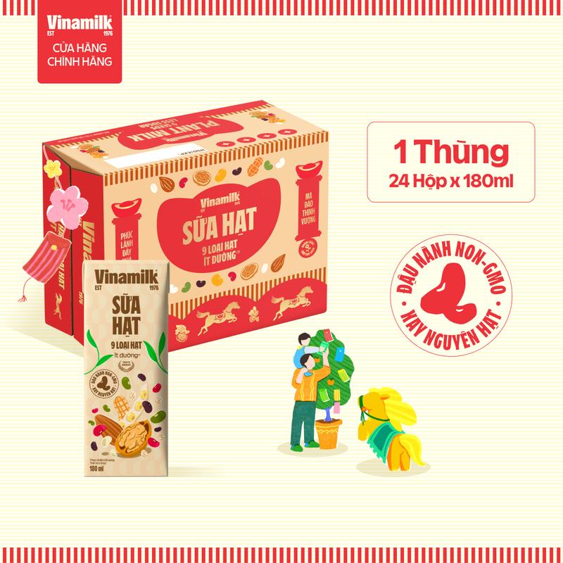 Có thể nhận bao bì Tết Thường Thùng 24 hộp Sữa hạt 9 loại hạt - Ít đường 180ml