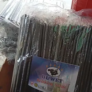 sedotan higenis steril hitam isi 250 pcs Ujung Lancip 6mm x 20cm murah sekali pakai