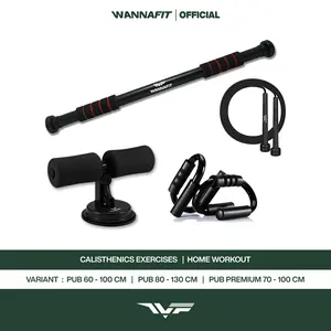 WANNAFIT Paket Calisthenics | Pull Up Bar Push Up S Sit Up Stand Skipping PVC | Alat Olahraga Rumah