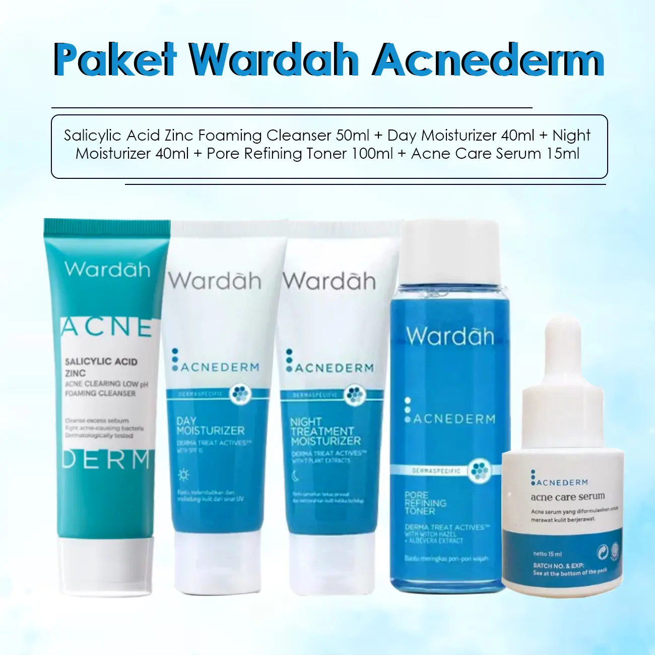 Paket WARDAH ACNEDERM - Skincare Berminyak dan Berjerawat / Acne Treatment - Perawatan Memudarkan