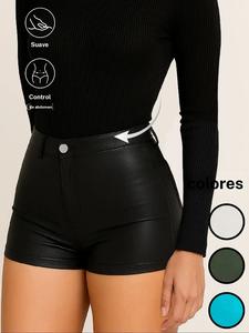 Shorts de piel sintética de color sólido para mujer, Shorts casuales y de moda para uso diario al aire libre, Pantalones cortos para damas para el verano