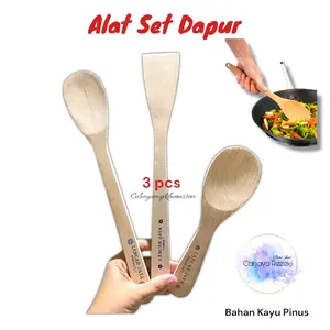 [ 3pc Kayu Pinus ] Alat Set Masak Spatula Masak Bahan Kayu Pinus