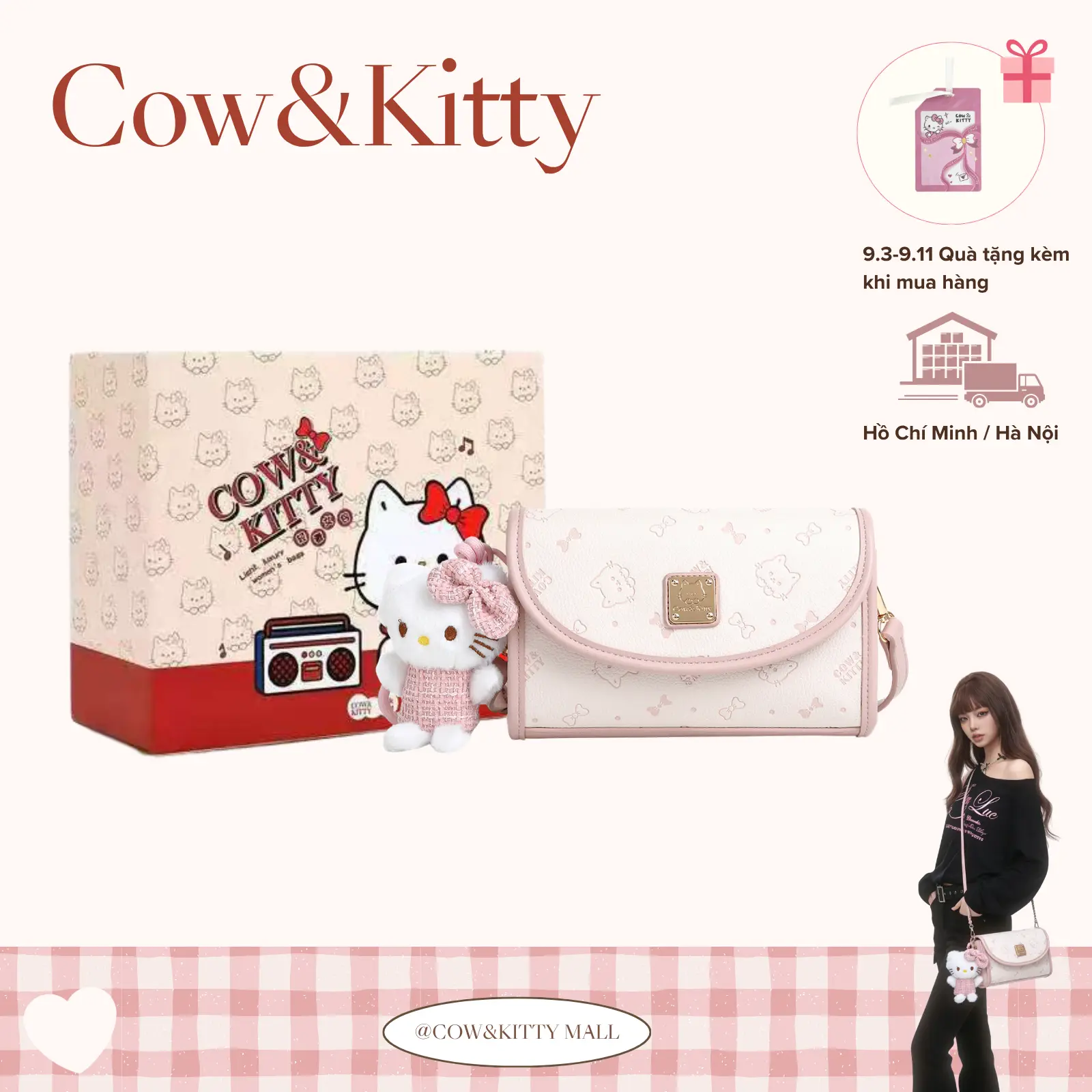 9.3-9.11-Mua 1 tặng 3 bao gồm một tấm thẻ thơm!Cow&Kitty-túi xách nữ.Túi xách nữ kiểu dáng dễ thương, nhiều màu sắc để lựa chọn, kèm theo móc khóa hình mèo con, dây đeo vai và hộp đựng nhiều màu sắc.