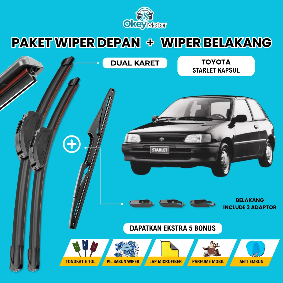 Wiper Toyota Starlet Kapsul Dual Kaca Mobil Paket 1 Set Depan Belakang Free 5 Bonus
