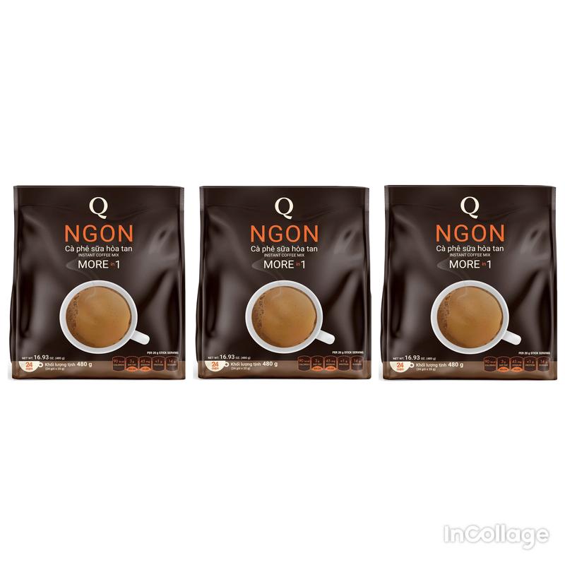 [COMBO 3 BỊCH] cà phê sữa 3in 1 Ngon đen trần quang 24 ống x 20g thơm ngon chính hãng cafe coffee