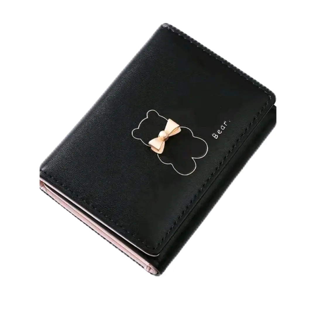 Dompet Lipat Wanita Cute Bear Korean Stylist - Kartu koin Kulit Uang, 7 Slot Kartu, 1 Slot Foto, 1 Slot Koin, Bahan Kulit Sintetis Lentur