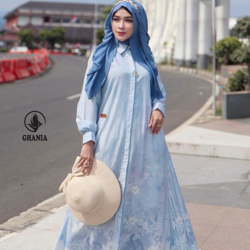 Meycha Ghania Dress Cantik simple Elegant Terbaru Bahan Silk Malika Gamis Mewah 4