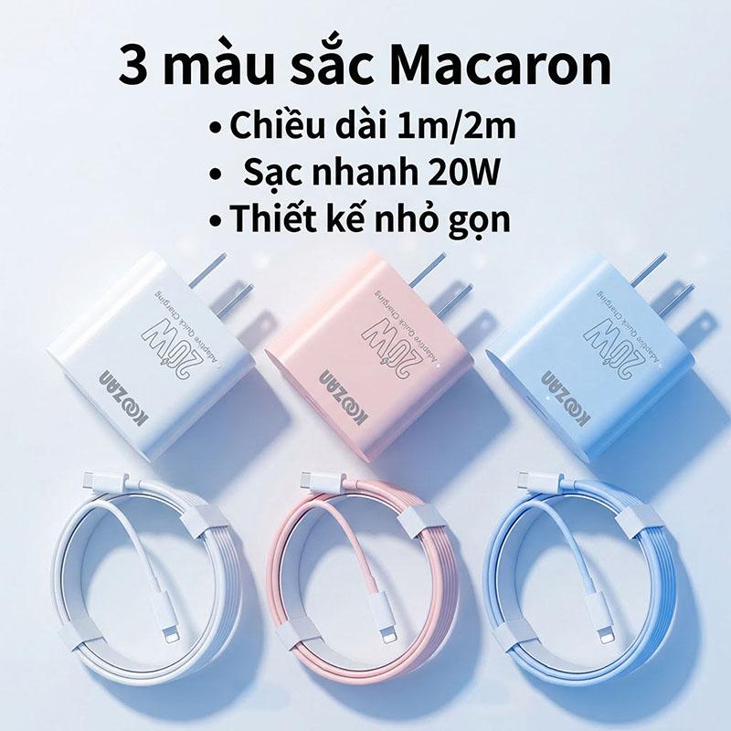 Bộ Sạc Nhanh PD 20W KOOZAN Cho iPhone 8–14 – Sạc 60% Trong 30 Phút, Cáp 1m/2m ,…