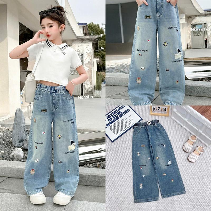 B1602 Quần Jean Ống Suông Bé Gái 16-50Kg Quần Bò THÊU HOTTREND Ống Rộng Mềm Mại _THƯƠNG HIỆU UY TÍN