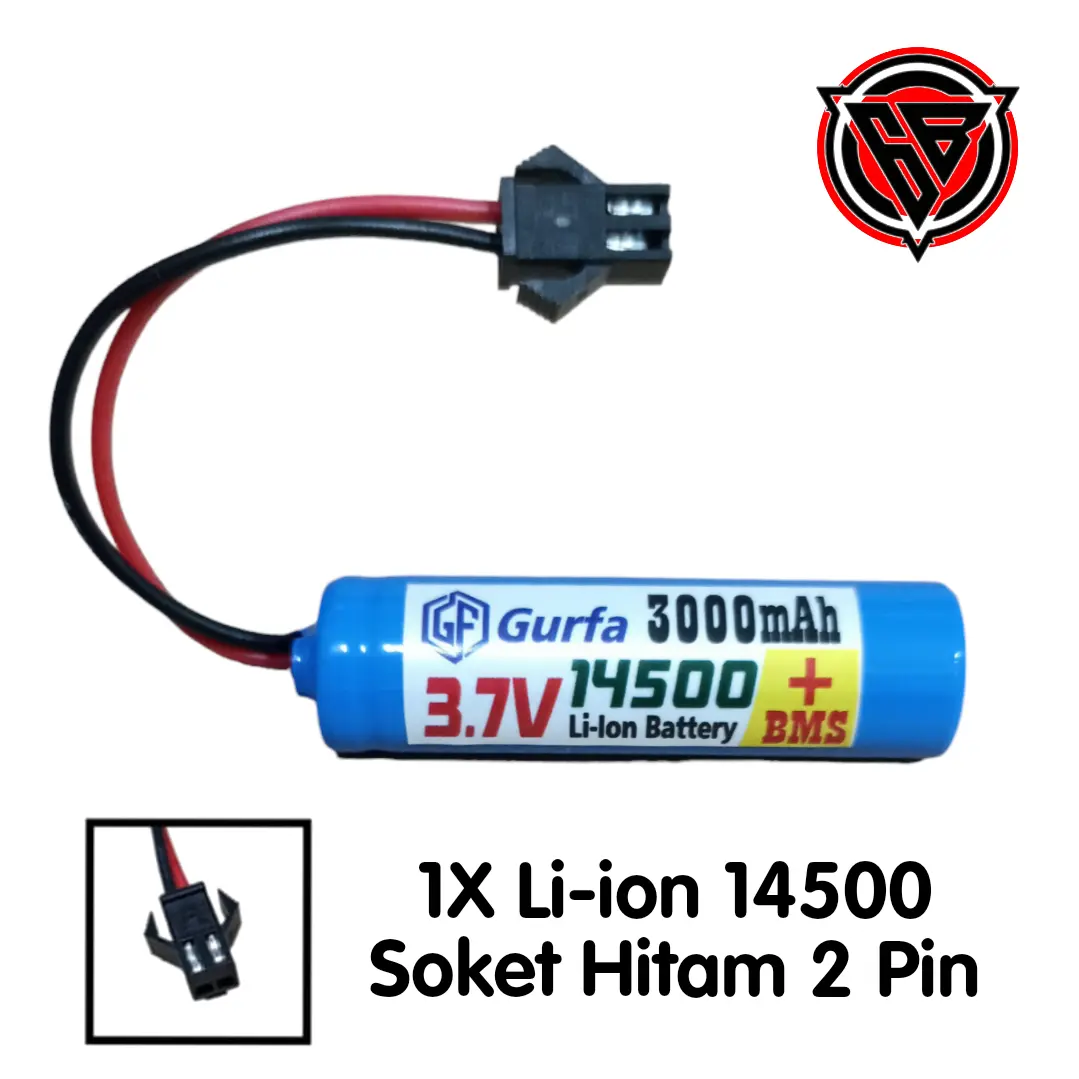 Baterai RC / Baterai Mainan Anak 1X 14500 3000mAh 3,7V BMS 1S 3A SOKET HITAM 2 PIN