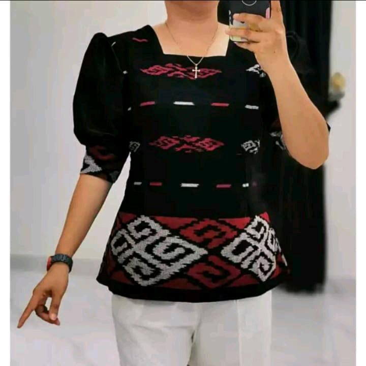 Blus Wanita Kombinasi Lengan Toyobo - Baju Moderen Kalea - Panjang, Tenun 7