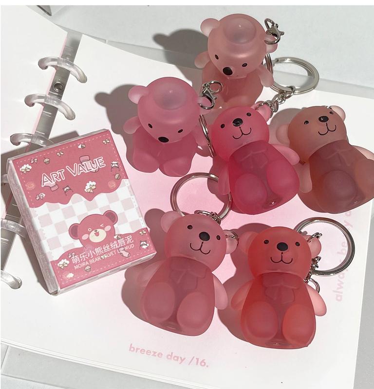 Product Introduction of 1Pc Bear Shape Lovely Keychain Lip Glaze Matte Silky Velvet Long Lasting Lipstick Waterproof Non-Stick Cup Lip Mud Lip Cosmetic for women beauty to choose 29