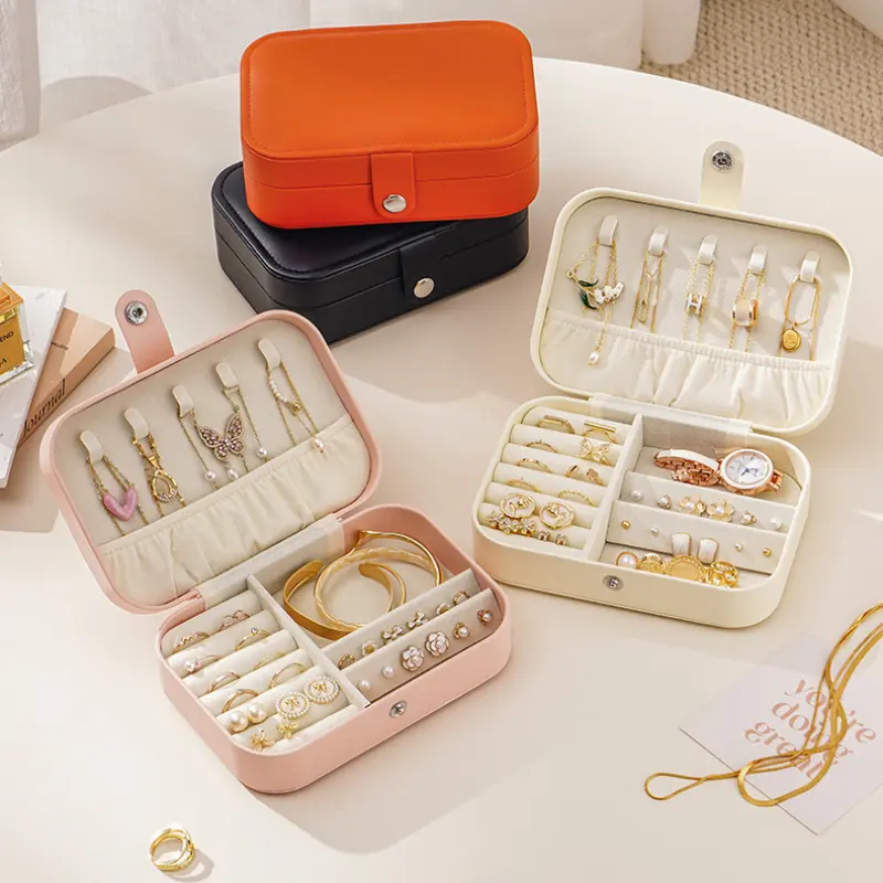 Jewelry box, waterproof PU leather box, large capacity, portable, earrings, rings, necklaces, jewelry storage box