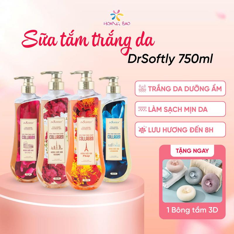 Sữa Tắm Trắng Da DrSoftly 750ml Giúp Cấp Ẩm Làm Sạch Mịn Không Nhờn Rít Lưu Hương Thơm Lâu Đến 8h