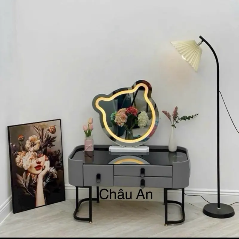 bàn trang điểm mini nhập khẩu bệt ghế thỏ , bàn  phấn  derco tích hợp  nhiều chức năng (sạc không dây ,loa Bluetooth …) 6