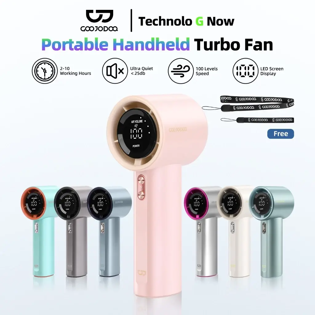 GOOJODOQ GFS001 High-speed Portable Handheld Fan Mini kipas Strong Wind 100 Gear Wind Speed kipas angin Digital Display Adjustable Turbo kipas tangan untuk olahraga luar ruangan dan pendinginan cepat