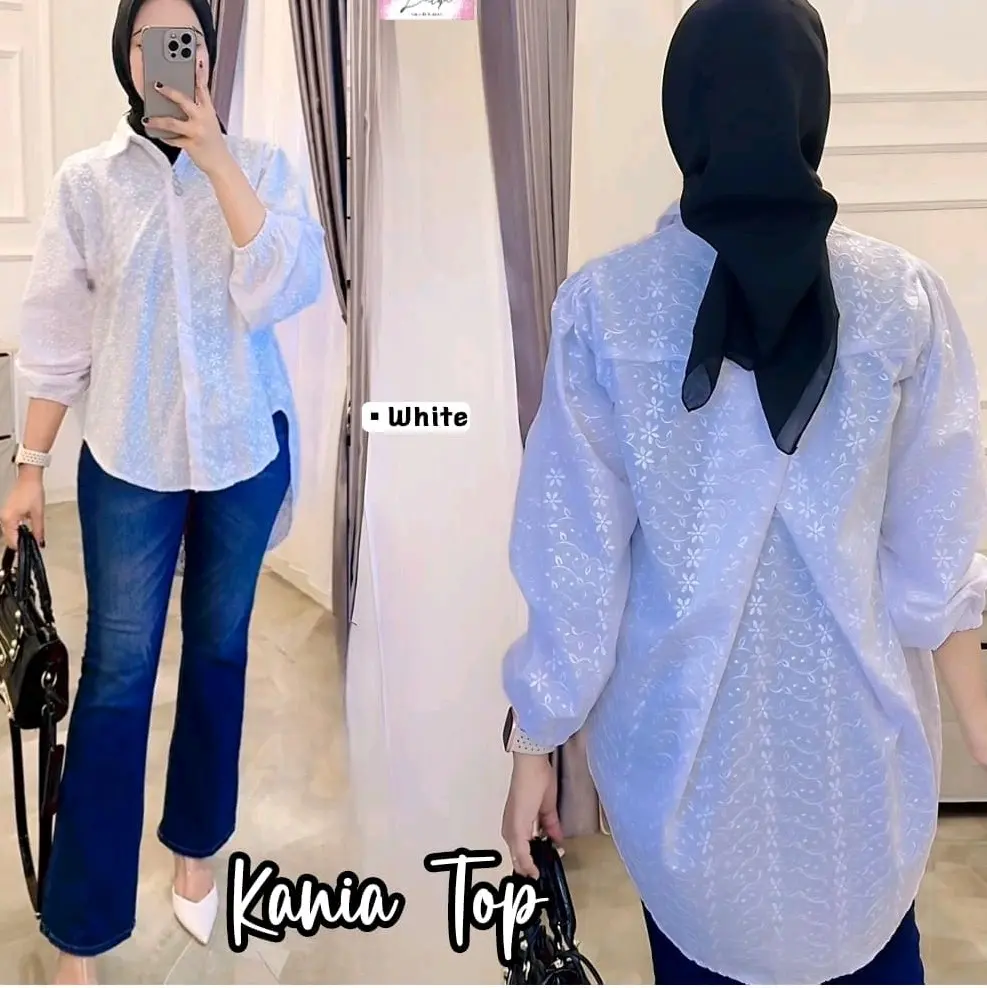 New Arrival Kania Series | Kemeja Putih Wanita Full Katun Bordir Premium | Kemeja Putih Tebal Full Bordir Kekinian