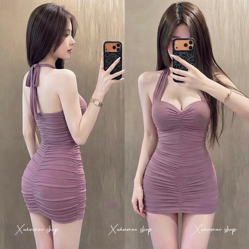 Xuanmaishop Đầm NHÚM GIỮA CỘT CỔ có mút chất ladong co giãn