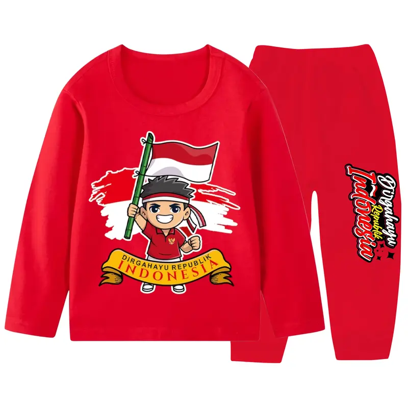 Kemerdekaan 17 Agustus Piyama Setelan Baju Tidur Anak Laki Laki Model Lengan Panjang Size 3 Tahun - 10 Tahun Fashion Anak 0