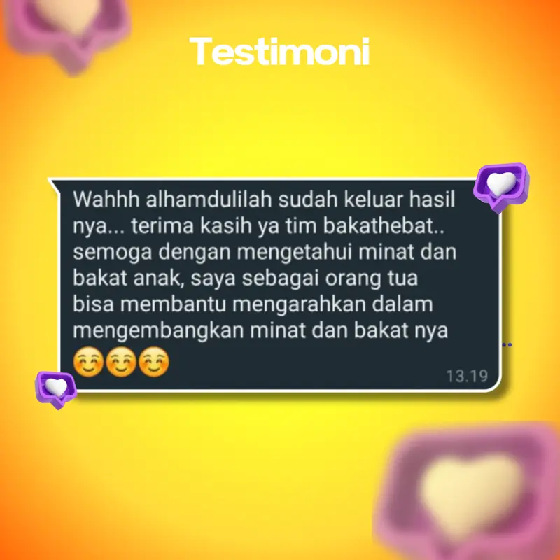 BakatHebat  - Tes Minat & Bakat, Tipe Kecerdasan, Potensi, Pola Asuh, Gaya Belajar, Love Language, dll. 6